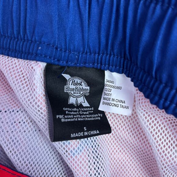 Pabst Blue Ribbon Mens Shorts Red White Blue Star Swim Surf Beach Trunks Small - Picture 6 of 14